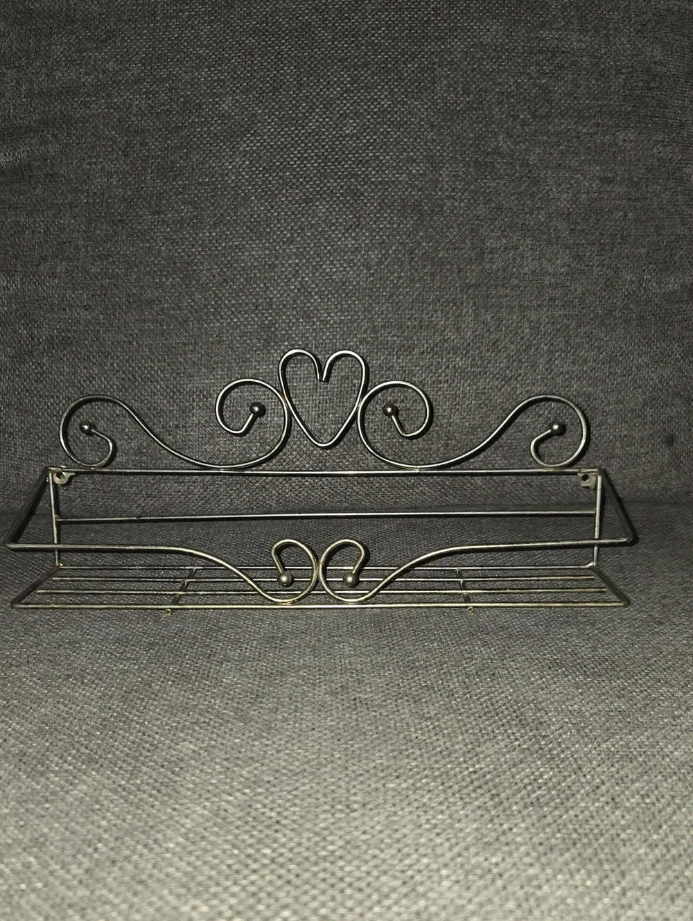 Vintage Metal Tranished Gold Scroll Heart Shelf. Bathroom Shelf
